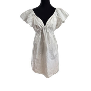 Women's White No Brand 100% Cotton Bow Back Ruffle Sleeve Babydoll Mini Dress